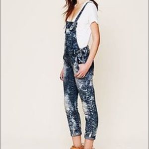 Free People acid wash denim overalls